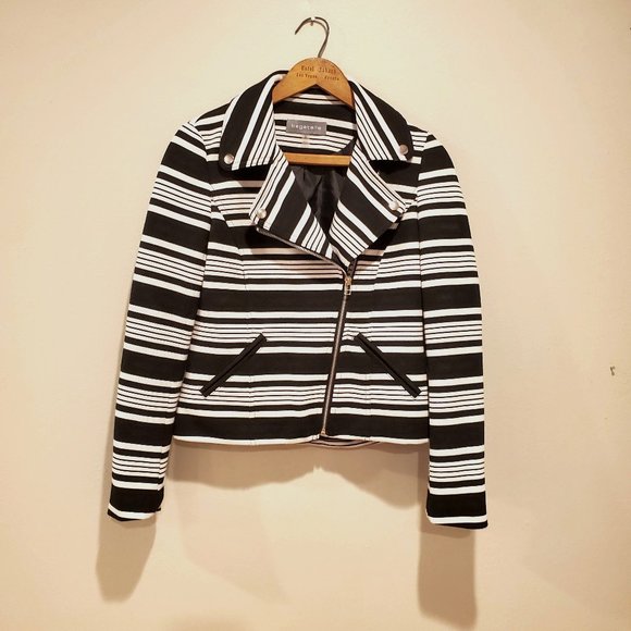bagatelle Jackets & Blazers - CLOSEOUT Striped Bagatelle Moto Jacket, Size Sm